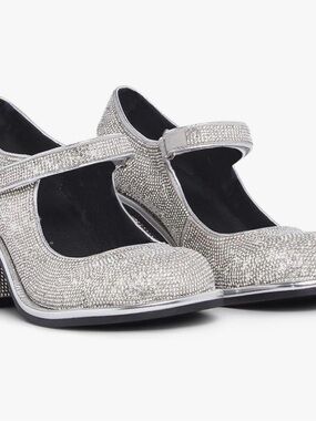 Sugar Thrillz Silver Rhinestone Mary Jane Heels